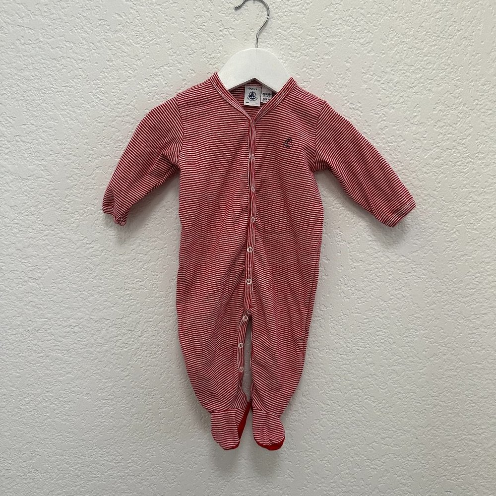 Petit Batou Red White Stripe Footie 6M